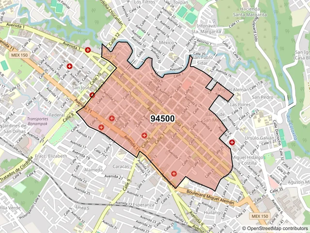 Mapa del código postal 94500, Córdoba, Veracruz de Ignacio de la Llave