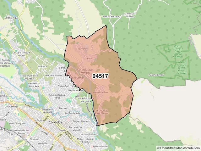 Mapa del código postal 94517, Córdoba, Veracruz de Ignacio de la Llave