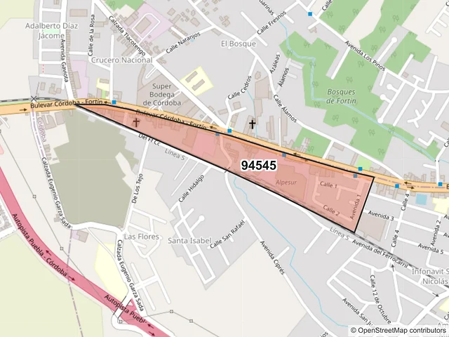 Mapa del código postal 94545, Córdoba, Veracruz de Ignacio de la Llave