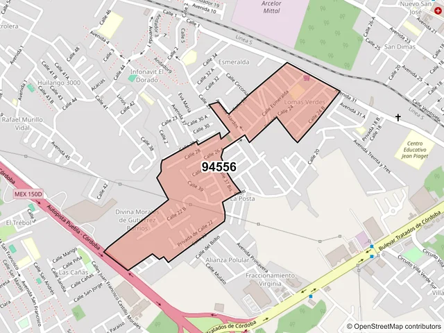 Mapa del código postal 94556, Córdoba, Veracruz de Ignacio de la Llave