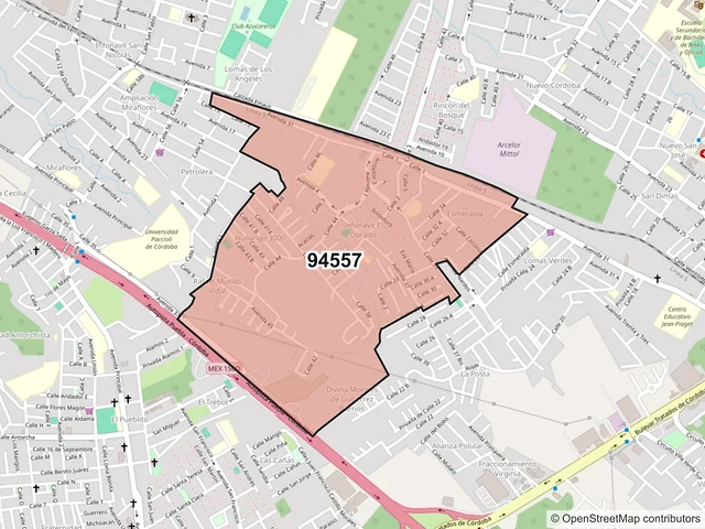 Mapa del código postal 94557, Córdoba, Veracruz de Ignacio de la Llave