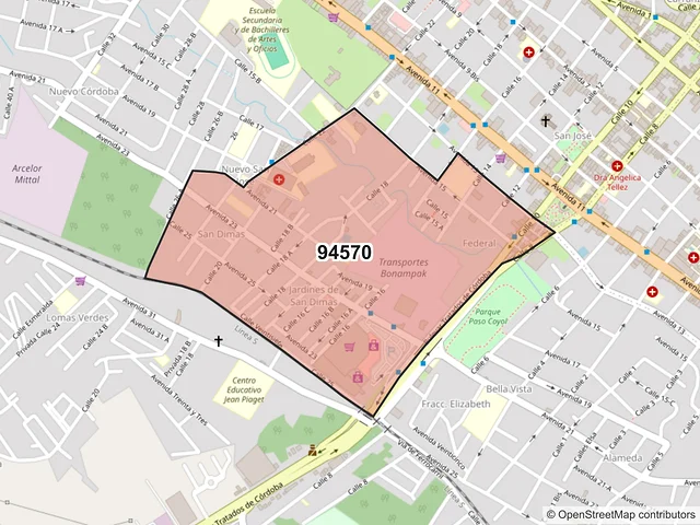 Mapa del código postal 94570, Córdoba, Veracruz de Ignacio de la Llave