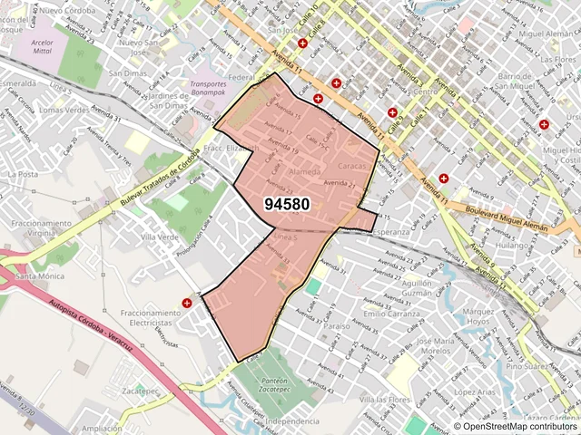 Mapa del código postal 94580, Córdoba, Veracruz de Ignacio de la Llave