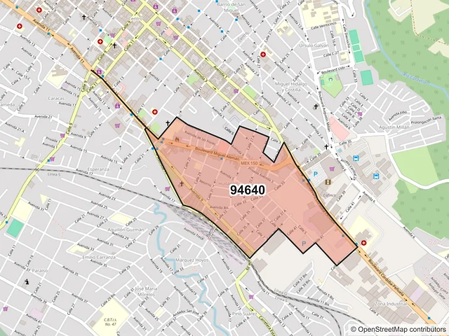 Mapa del código postal 94640, Córdoba, Veracruz de Ignacio de la Llave