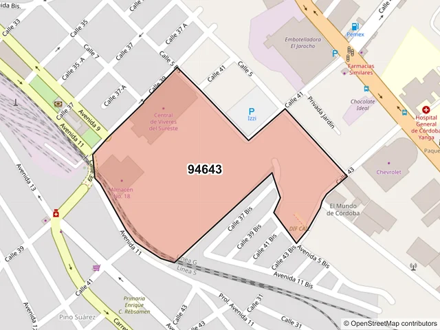 Mapa del código postal 94643, Córdoba, Veracruz de Ignacio de la Llave