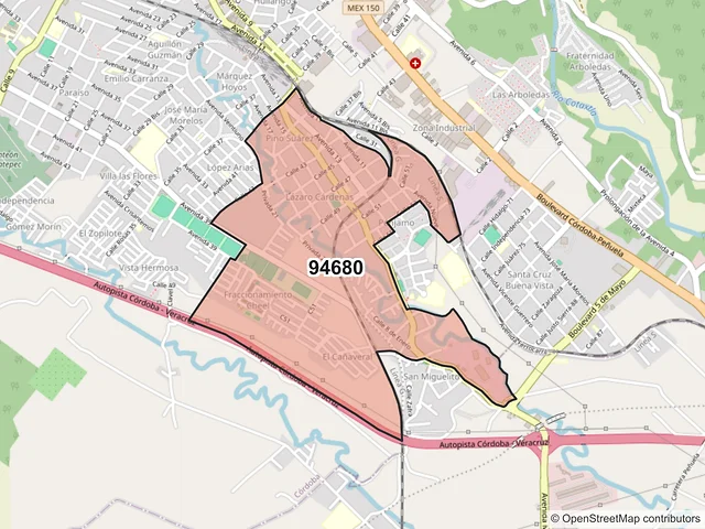 Mapa del código postal 94680, Córdoba, Veracruz de Ignacio de la Llave
