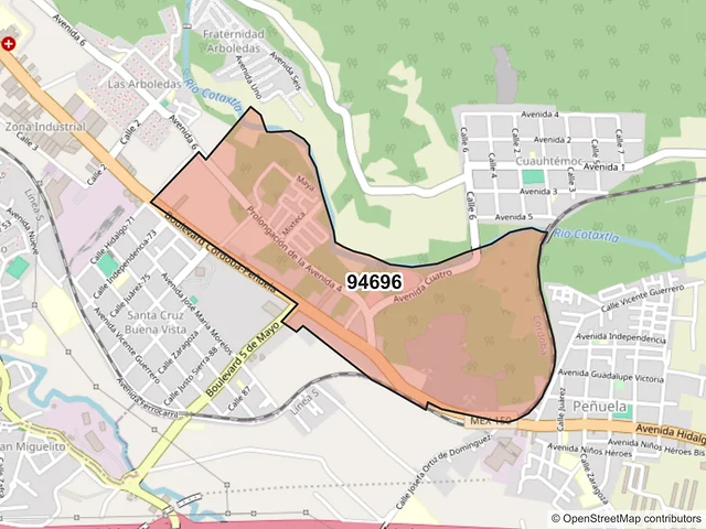 Mapa del código postal 94696, Córdoba, Veracruz de Ignacio de la Llave