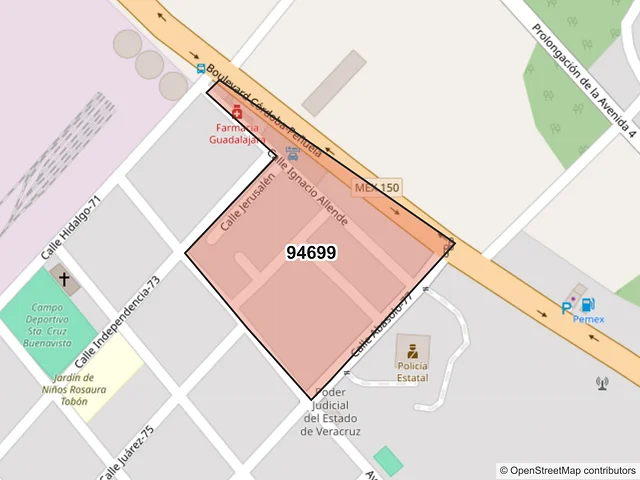 Mapa del código postal 94699, Córdoba, Veracruz de Ignacio de la Llave