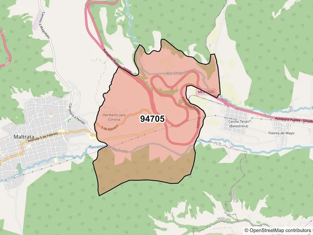 Mapa del código postal 94705, Maltrata, Veracruz de Ignacio de la Llave