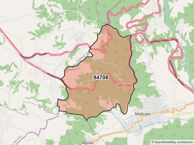 Mapa del código postal 94708, Maltrata, Veracruz de Ignacio de la Llave