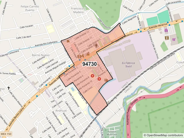 Mapa del código postal 94730, Río Blanco, Veracruz de Ignacio de la Llave