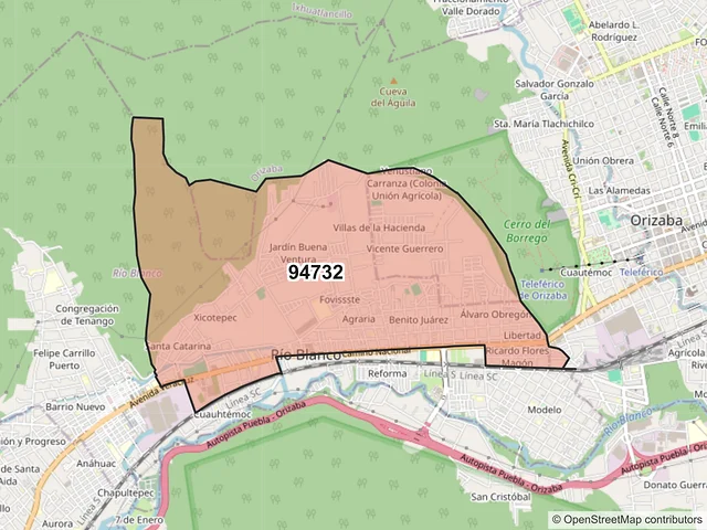 Mapa del código postal 94732, Río Blanco, Veracruz de Ignacio de la Llave