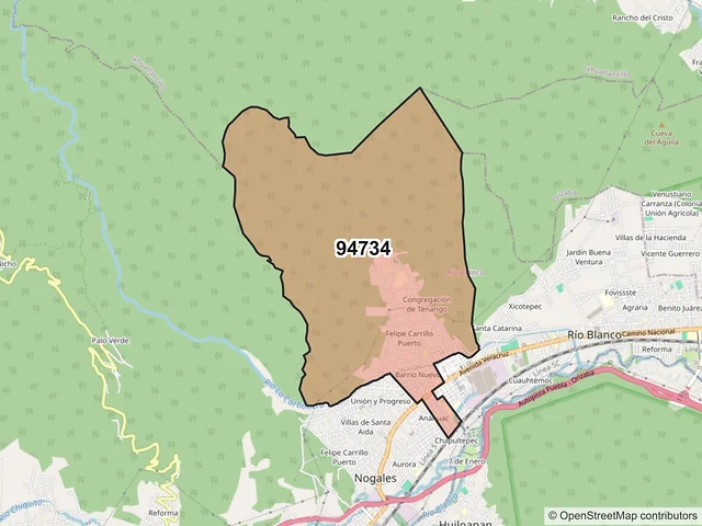 Mapa del código postal 94734, Río Blanco, Veracruz de Ignacio de la Llave