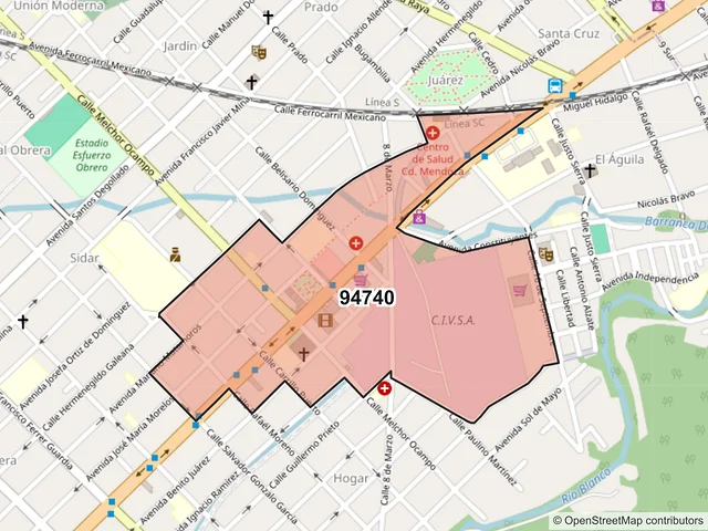Mapa del código postal 94740, Camerino Z. Mendoza, Veracruz de Ignacio de la Llave