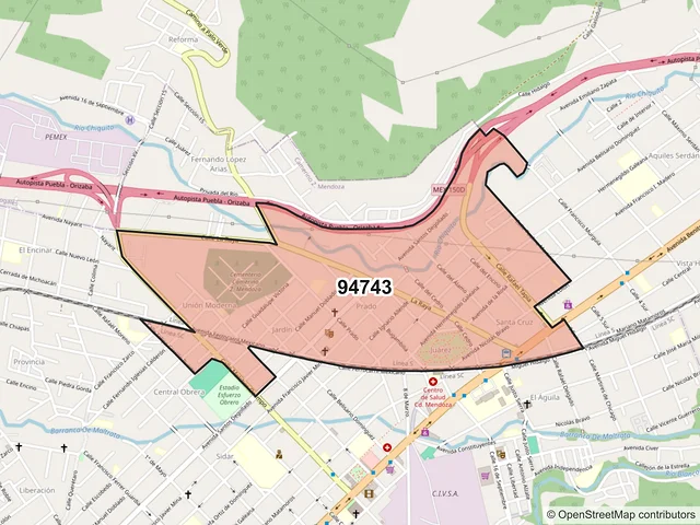 Mapa del código postal 94743, Camerino Z. Mendoza, Veracruz de Ignacio de la Llave