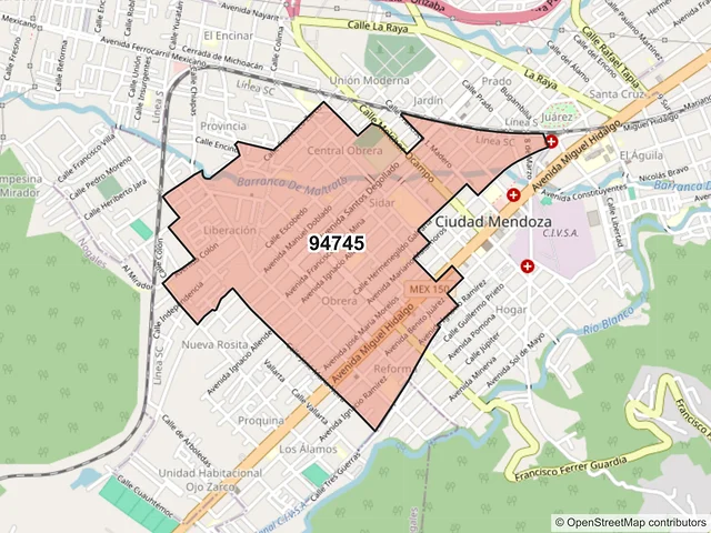 Mapa del código postal 94745, Camerino Z. Mendoza, Veracruz de Ignacio de la Llave