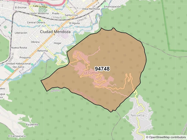 Mapa del código postal 94748, Camerino Z. Mendoza, Veracruz de Ignacio de la Llave