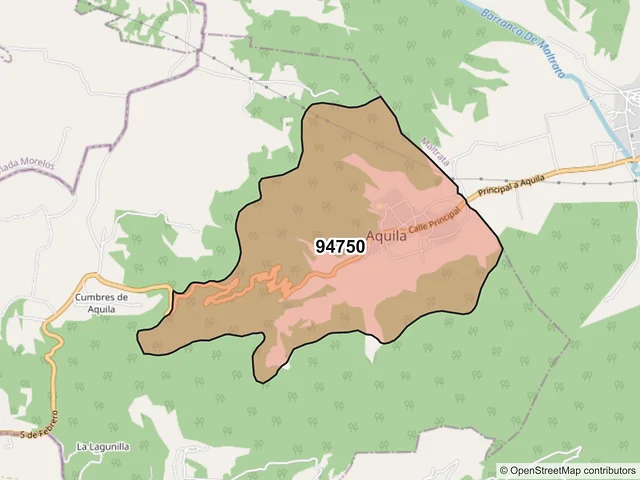 Mapa del código postal 94750, Aquila, Veracruz de Ignacio de la Llave