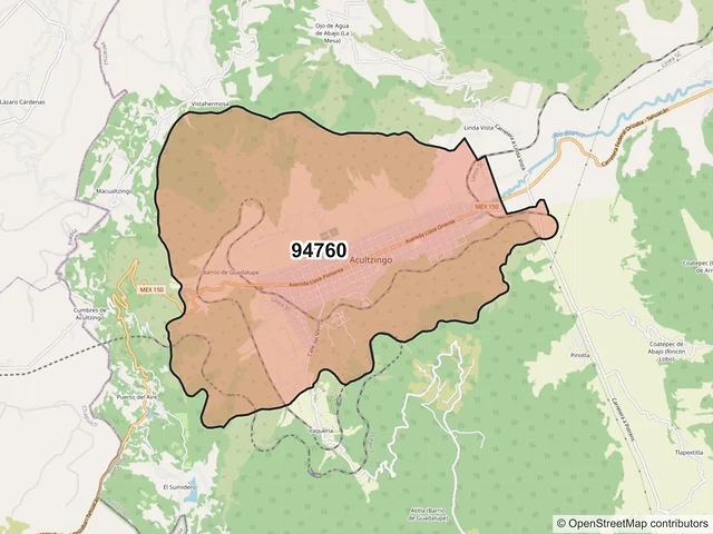 Mapa del código postal 94760, Acultzingo, Veracruz de Ignacio de la Llave