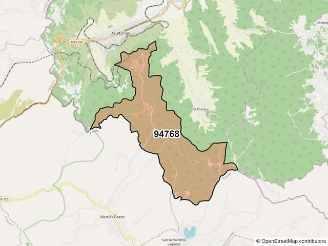 Mapa del código postal 94768, Acultzingo, Veracruz de Ignacio de la Llave