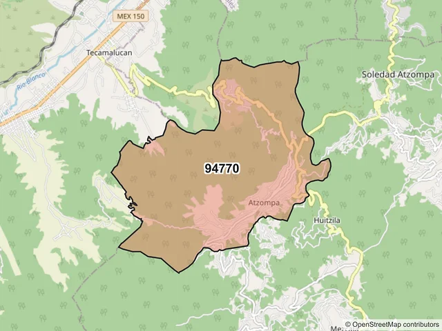 Mapa del código postal 94770, Soledad Atzompa, Veracruz de Ignacio de la Llave