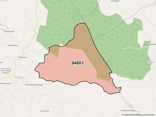 Mapa del código postal 94803, Tlaquilpa, Veracruz de Ignacio de la Llave