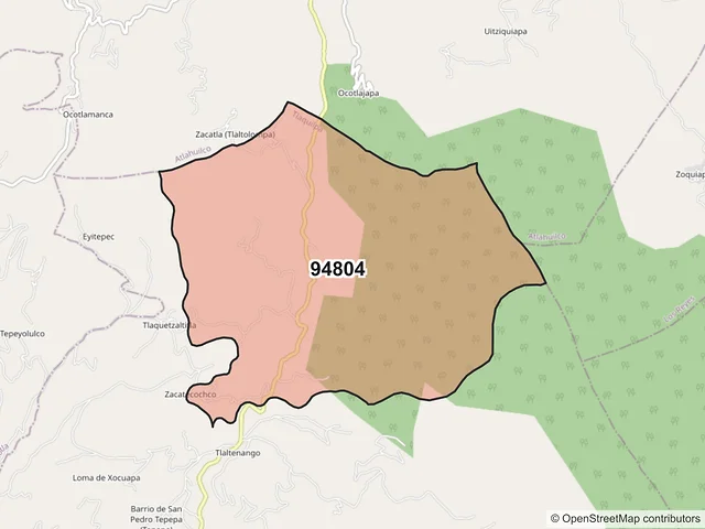 Mapa del código postal 94804, Tlaquilpa, Veracruz de Ignacio de la Llave