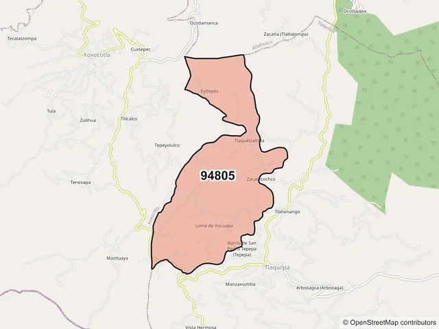 Mapa del código postal 94805, Tlaquilpa, Veracruz de Ignacio de la Llave