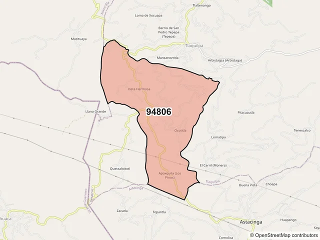 Mapa del código postal 94806, Tlaquilpa, Veracruz de Ignacio de la Llave