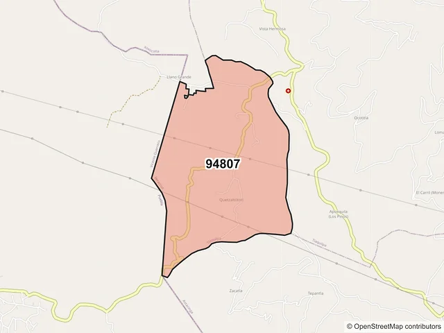 Mapa del código postal 94807, Tlaquilpa, Veracruz de Ignacio de la Llave