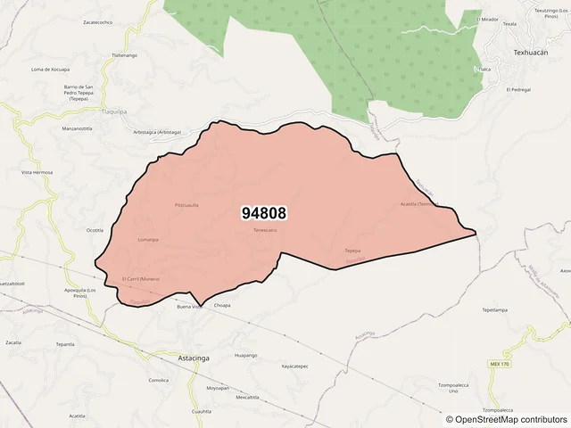 Mapa del código postal 94808, Tlaquilpa, Veracruz de Ignacio de la Llave