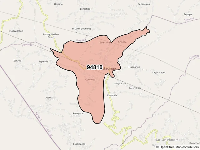 Mapa del código postal 94810, Astacinga, Veracruz de Ignacio de la Llave