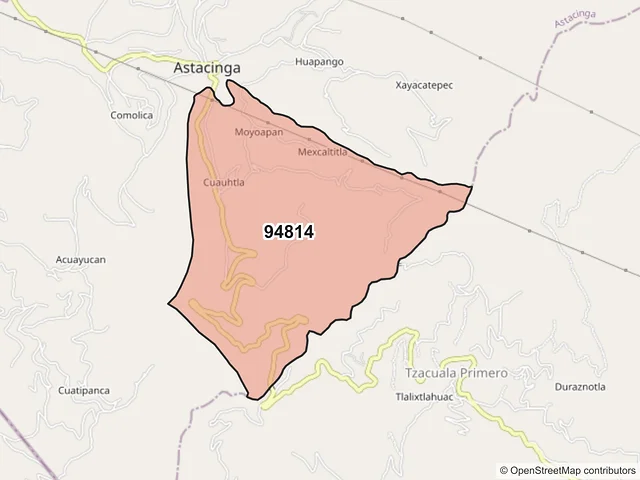Mapa del código postal 94814, Astacinga, Veracruz de Ignacio de la Llave