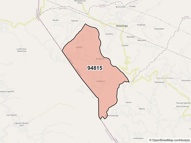 Mapa del código postal 94815, Astacinga, Veracruz de Ignacio de la Llave
