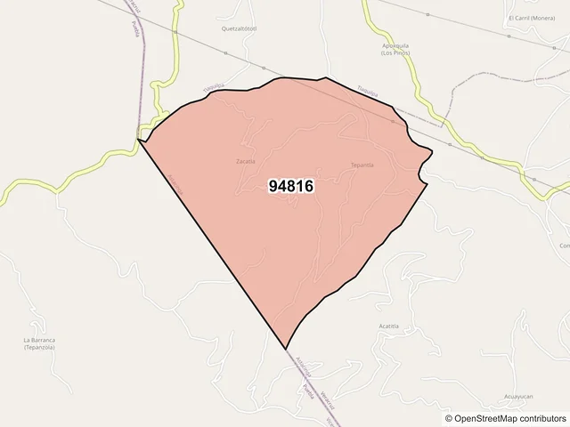 Mapa del código postal 94816, Astacinga, Veracruz de Ignacio de la Llave