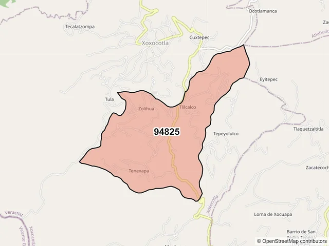Mapa del código postal 94825, Xoxocotla, Veracruz de Ignacio de la Llave
