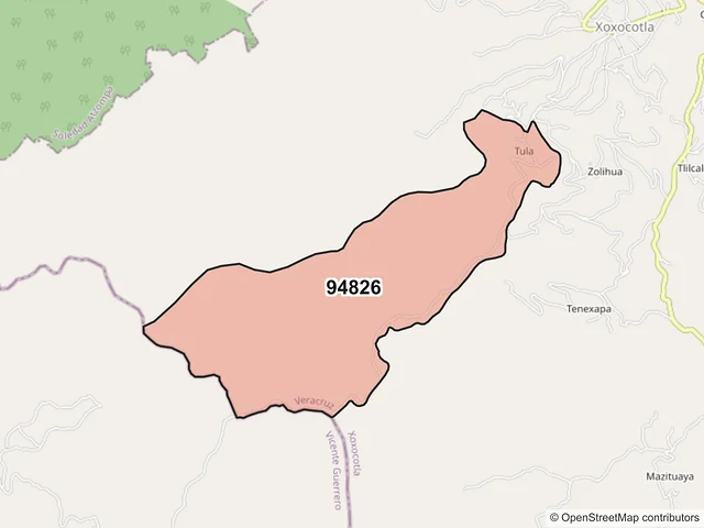 Mapa del código postal 94826, Xoxocotla, Veracruz de Ignacio de la Llave
