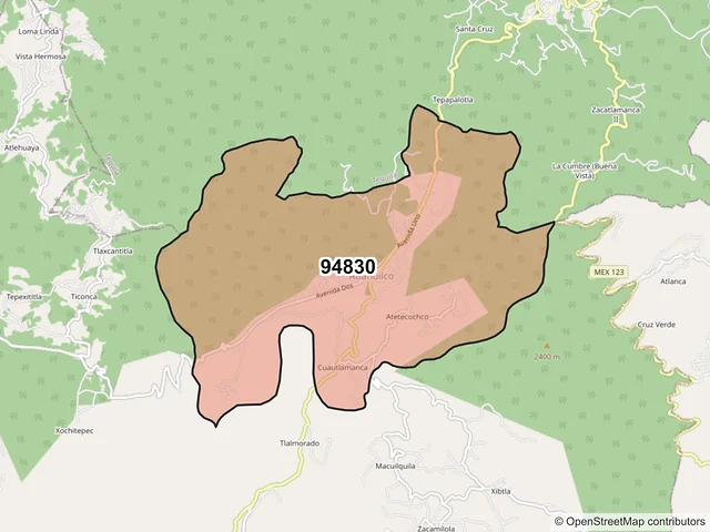 Mapa del código postal 94830, Atlahuilco, Veracruz de Ignacio de la Llave