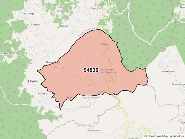 Mapa del código postal 94836, Atlahuilco, Veracruz de Ignacio de la Llave