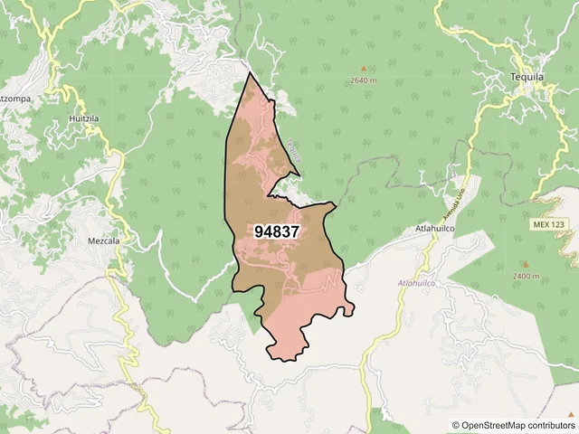 Mapa del código postal 94837, Atlahuilco, Veracruz de Ignacio de la Llave