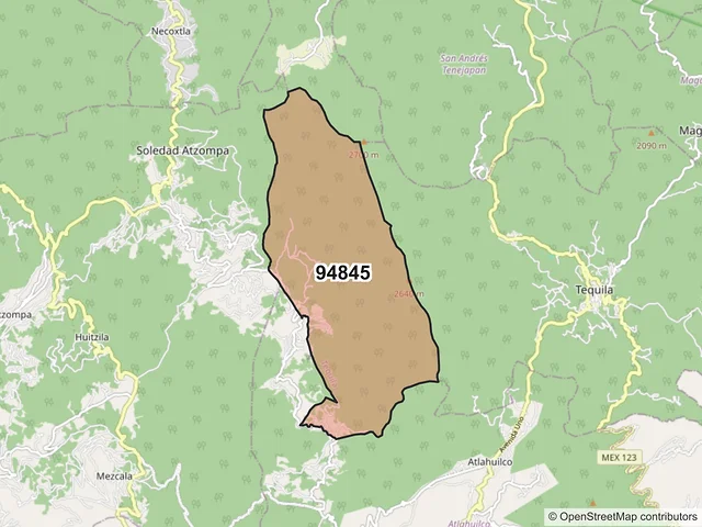 Mapa del código postal 94845, Tequila, Veracruz de Ignacio de la Llave