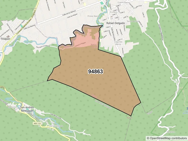 Mapa del código postal 94863, Tlilapan, Veracruz de Ignacio de la Llave
