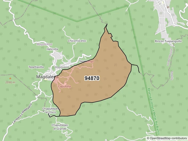 Mapa del código postal 94870, Magdalena, Veracruz de Ignacio de la Llave