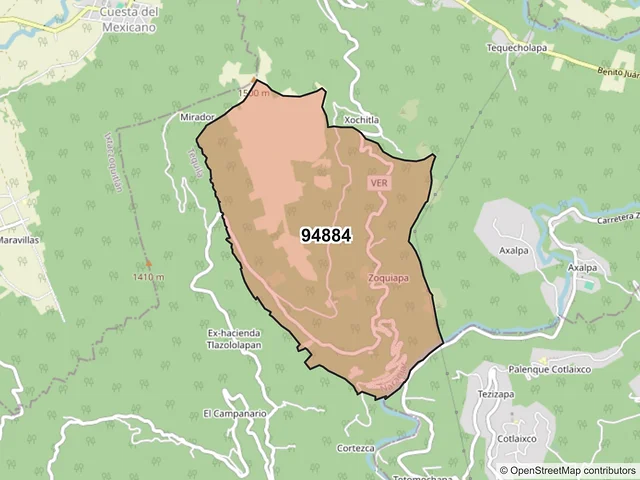 Mapa del código postal 94884, Naranjal, Veracruz de Ignacio de la Llave