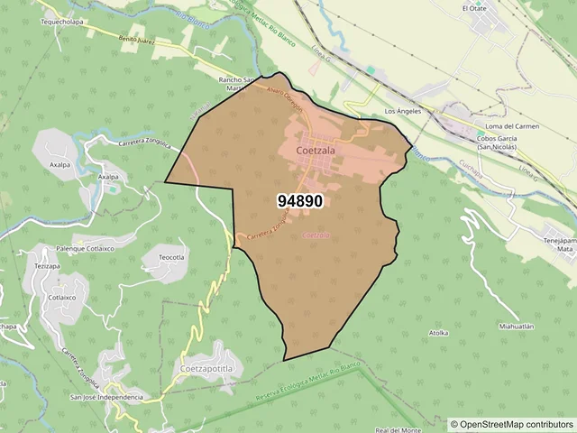 Mapa del código postal 94890, Coetzala, Veracruz de Ignacio de la Llave