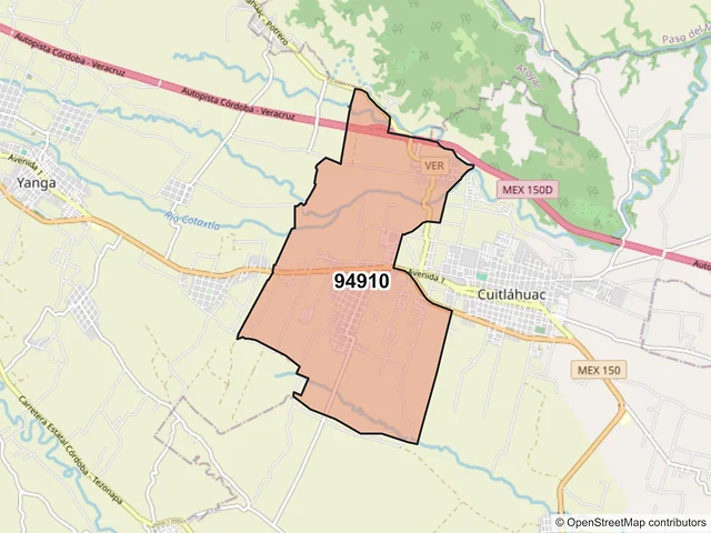 Mapa del código postal 94910, Cuitláhuac, Veracruz de Ignacio de la Llave