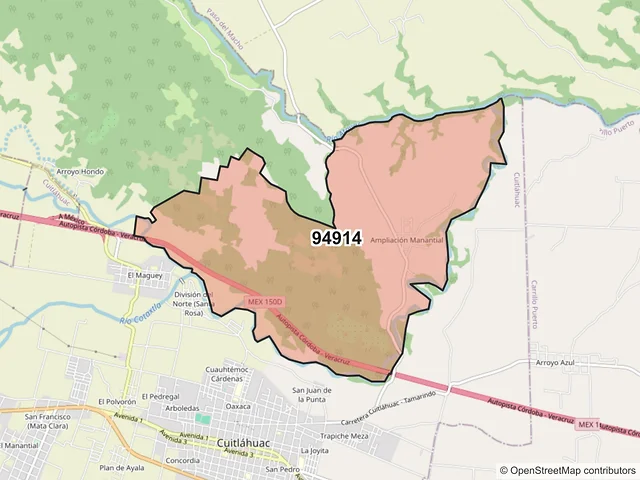 Mapa del código postal 94914, Cuitláhuac, Veracruz de Ignacio de la Llave