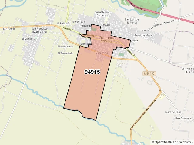 Mapa del código postal 94915, Cuitláhuac, Veracruz de Ignacio de la Llave
