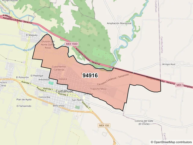 Mapa del código postal 94916, Cuitláhuac, Veracruz de Ignacio de la Llave