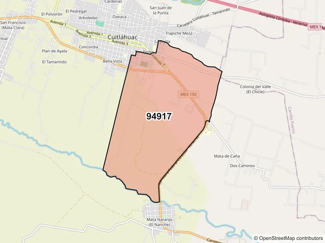 Mapa del código postal 94917, Cuitláhuac, Veracruz de Ignacio de la Llave